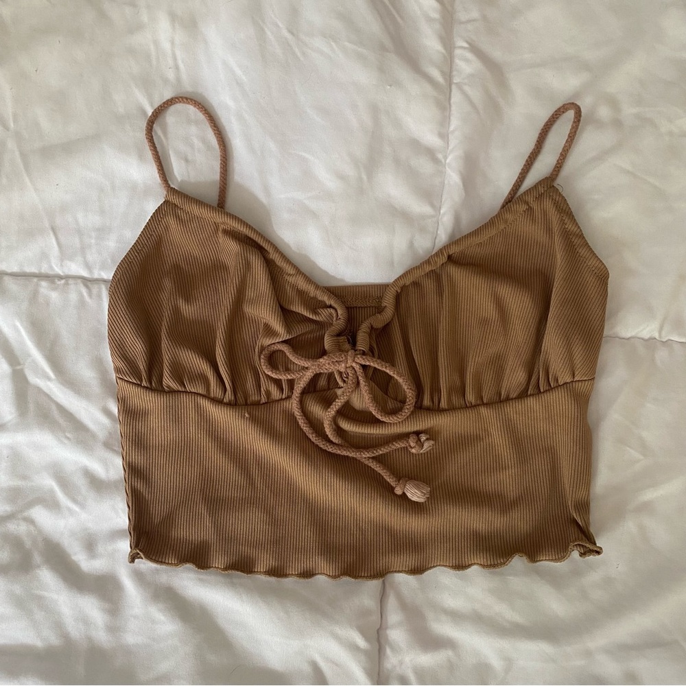 BROWN TIE CROPPED TOP